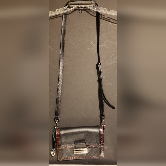 Brighton LEON Black pebbled leather with brown croc cross body - Picture 1 of 5